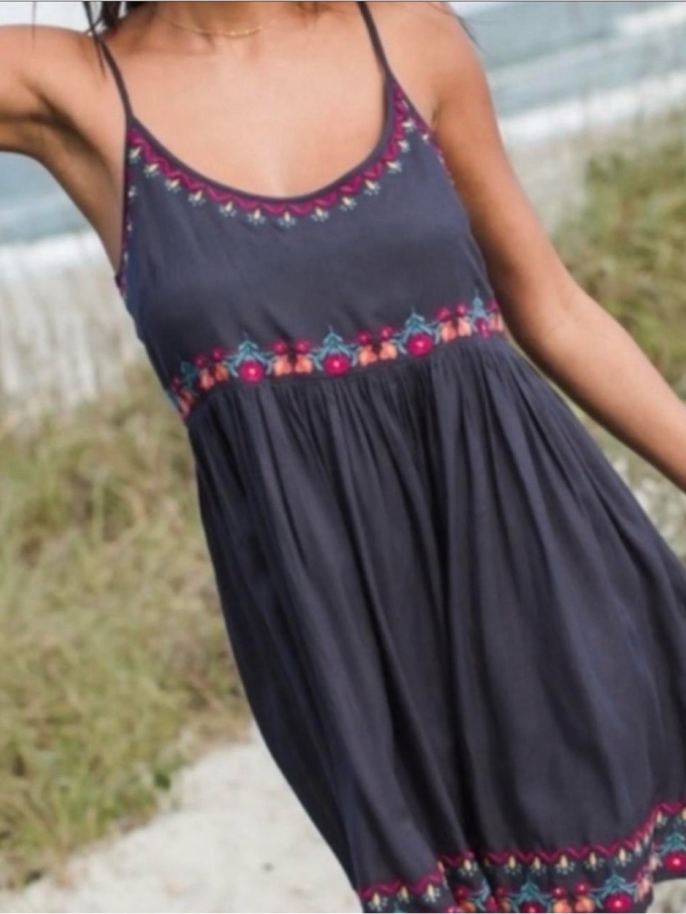 Natural Life Embroidered Navy Spaghetti-Strap Sundress